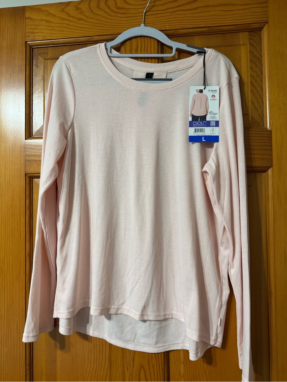 Women's Long Sleeve Crewneck Tee - Light Pink